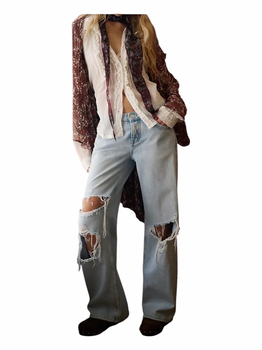 Free People Women's Tennessee Low-Rise Boyfriend Jeans Y2K grunge wide leg 29